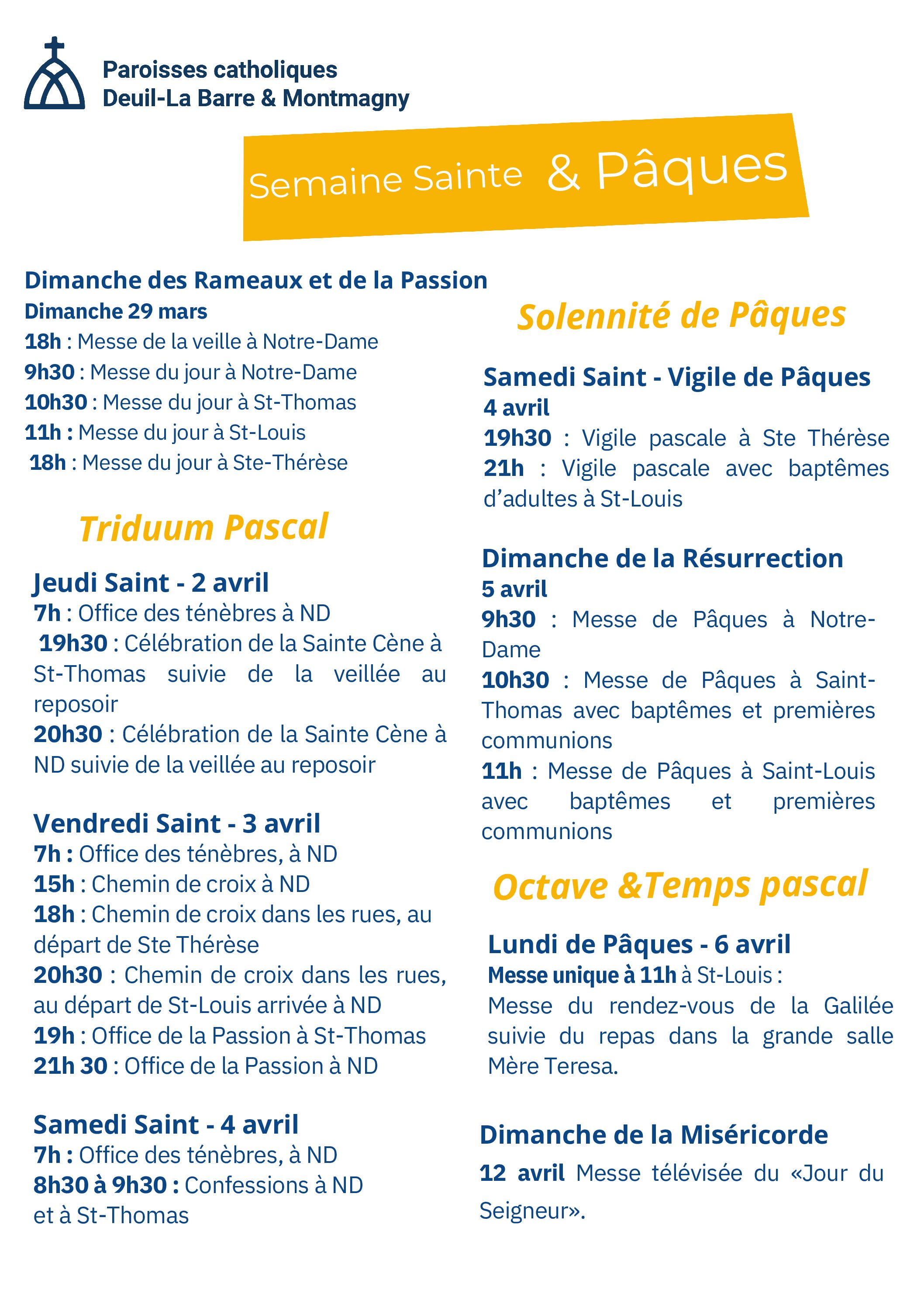 Programme de la semaine Sainte
